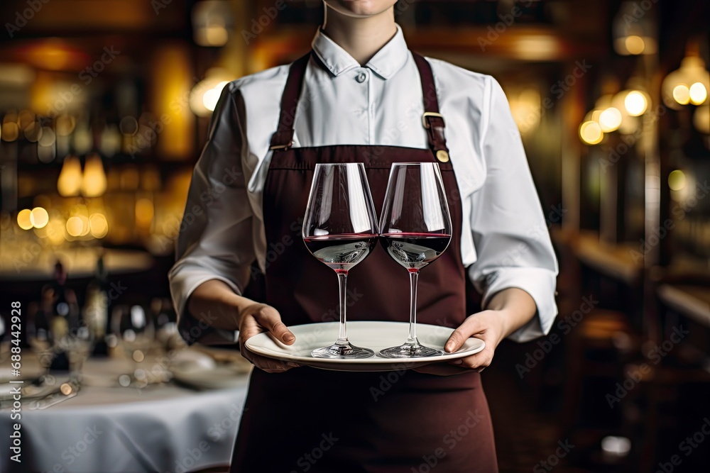 Waitstaff Serving Wine in a Restaurant