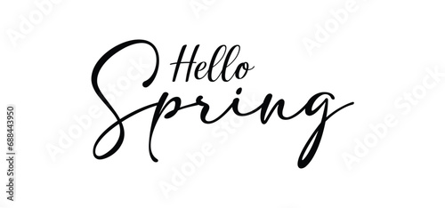 Hello Spring calligraphy with white Background