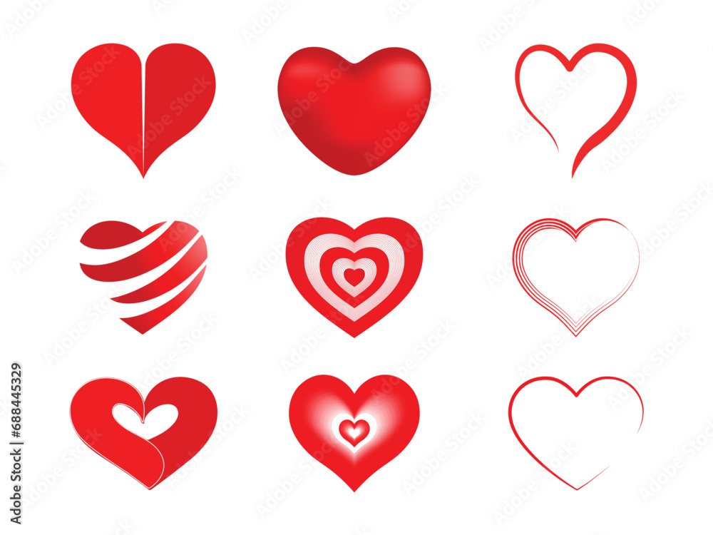 Set red shape heart icon, vector set heart shape, lovers on Valentine's day