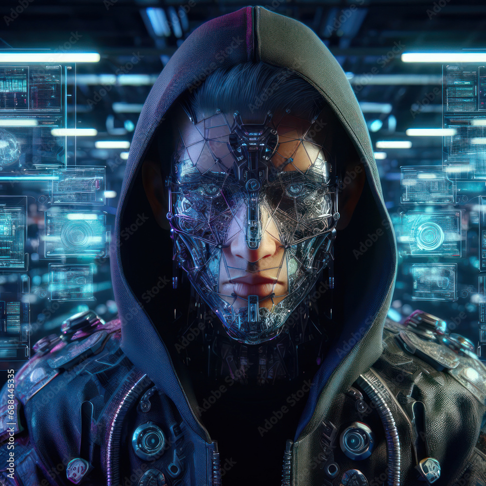 cyberpunk inspired high tech futuristic hacker