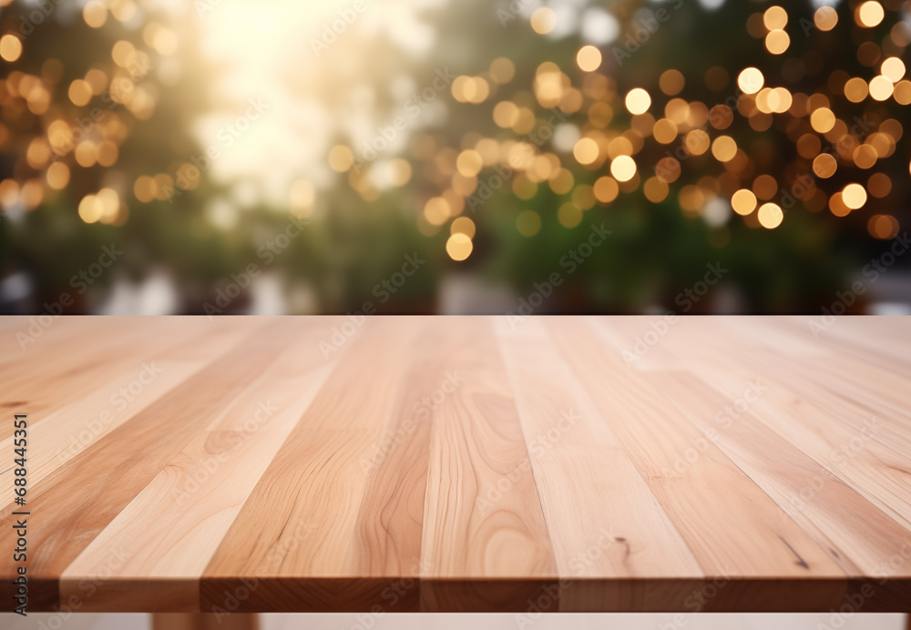 old Wooden  board empty table in front of blurred natural background, brown wood, display products wood table