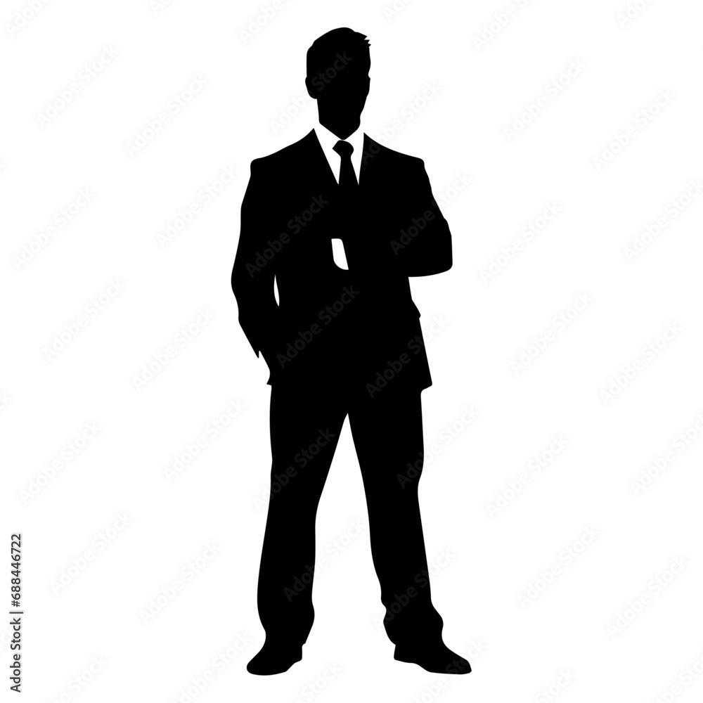 Handsome Business man standing pose vector silhouette, a man standing vector silhouette