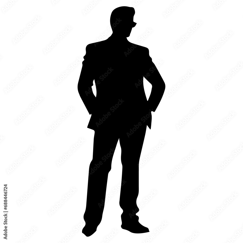 Handsome Business man standing pose vector silhouette, a man standing vector silhouette