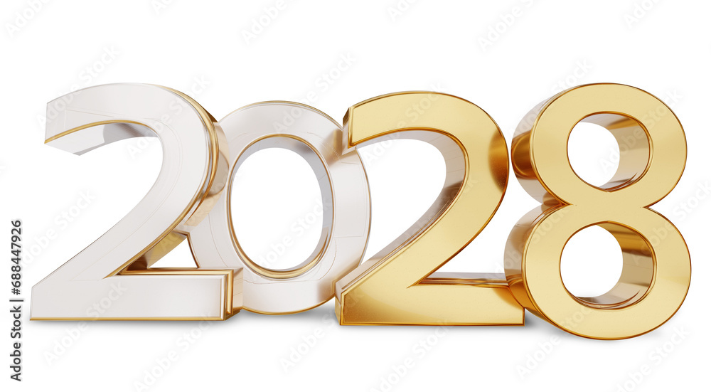 2028 new year bold letters golden symbol isolated, silver gold metallic glossy 3d-illustration 2028 new year bold letters golden symbol isolated, silver gold metallic glossy 3d-illustration