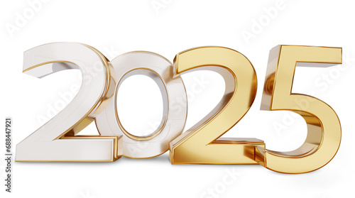 2025 new year bold letters golden symbol isolated, silver gold metallic glossy 3d-illustration