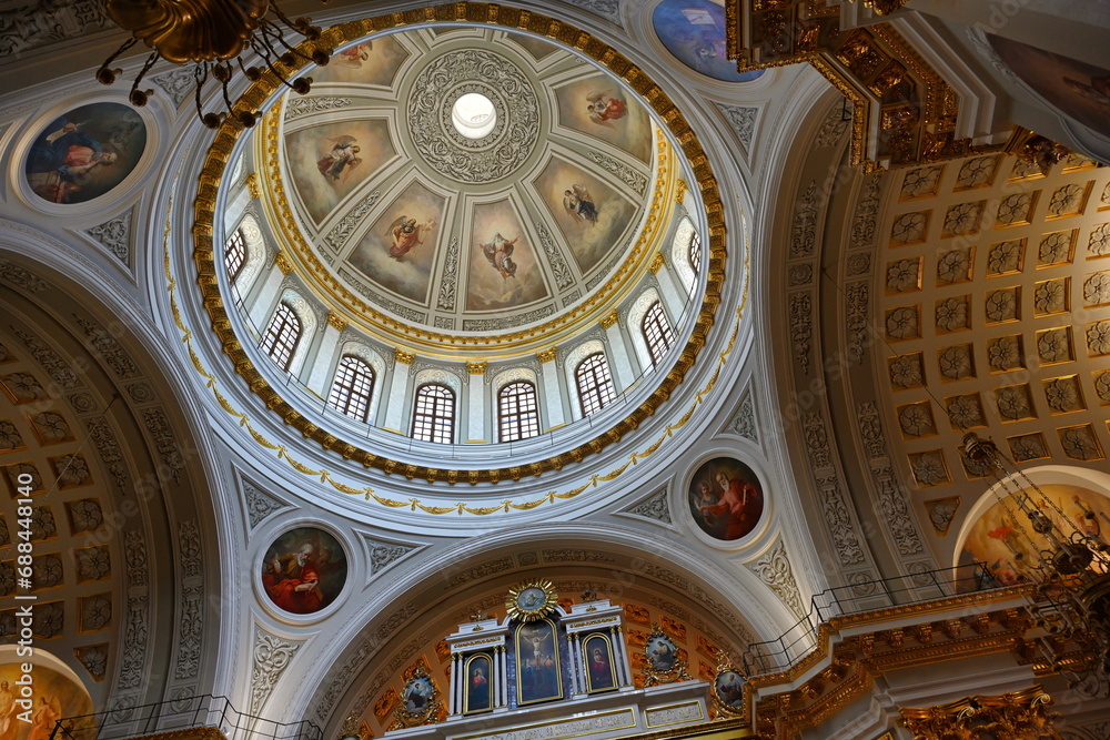 Interior view of the massive dome of the Kazan Cathedral