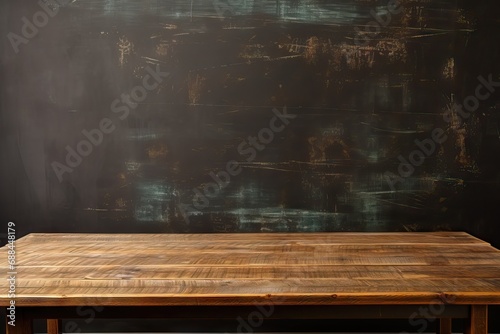 background chalkboard table wooden Empty tabletop wood blackboard class classroom interior board plank back to school concept design montage display photo