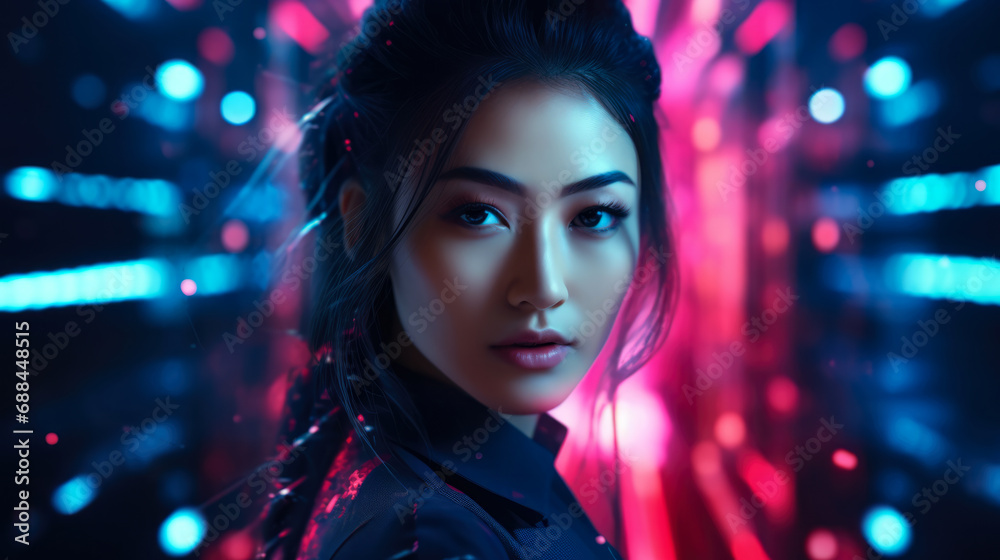Futuristic cyberpunk portrait of a young Asian woman Futuristic cyberpunk portrait of a young Asian woman