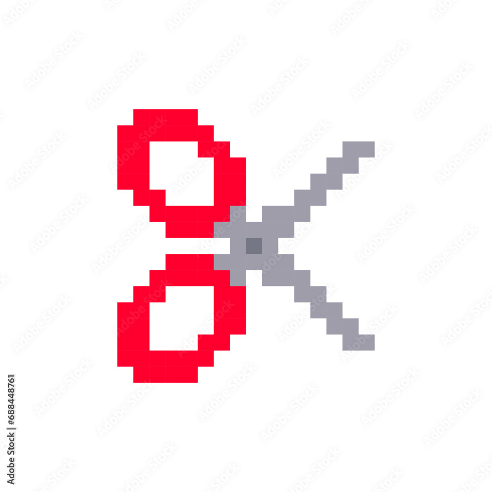 Scissors pixel art icon design for sticker, logo, web. Isolated on white background vector illustration. Pixel art scissors icon. Vector design for web design, mobile app, stickers and games. Scissors pixel art icon design for sticker, logo, web. Isolated on white background vector illustration. Pixel art scissors icon. Vector design for web design, mobile app, stickers and games.