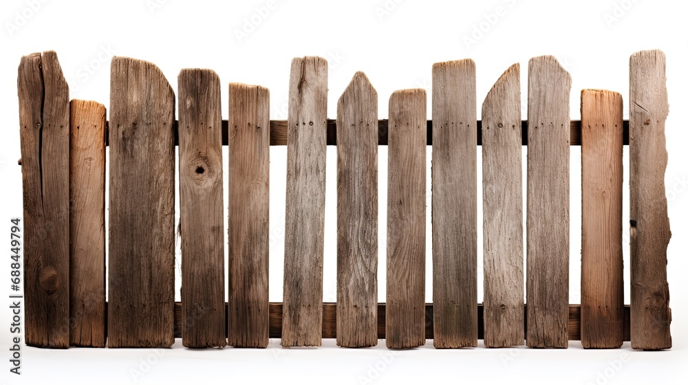 Old Wooden Fence White background front view Old Wooden Fence White background front view