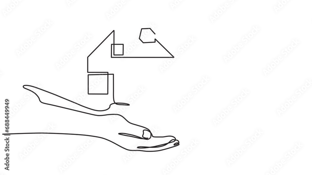 Continuous one-line animation video of a hand holding a miniature house. Handmade miniature house, suitable for real estate home sales marketing with moving line animation video style. 4k videos Continuous one-line animation video of a hand holding a miniature house. Handmade miniature house, suitable for real estate home sales marketing with moving line animation video style. 4k videos