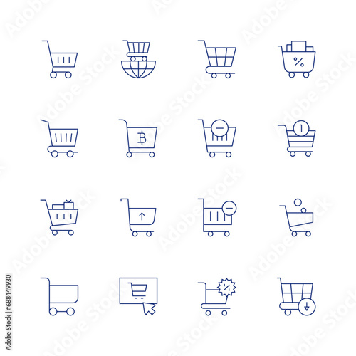 Shopping cart line icon set on transparent background with editable stroke. Containing trading, bitcoin, purchase, shopping online, cart, shopping cart, save, marketing, trolley.