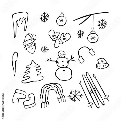 Hand drawn doodle Christmas element set. Vector illustration. Isolated on white background. photo