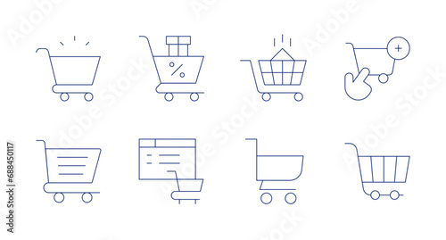 Shopping cart icons. Editable stroke. Containing cart, online shopping, shopping cart, add to cart, empty cart.