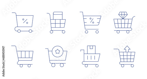 Shopping cart icons. Editable stroke. Containing book, favourite, shopping trolley, shopping cart.