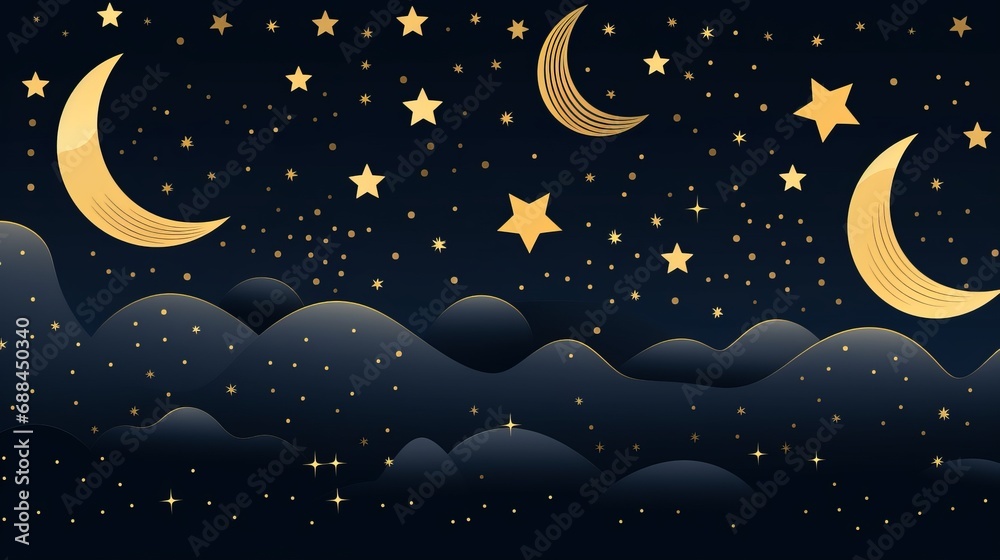 moon night pattern illustration in vector style, vector graphics, flat, 16:9