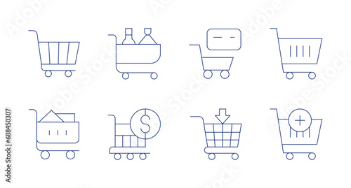 Shopping cart icons. Editable stroke. Containing Shopping cart icons. Editable stroke. Containing trolley, sale, shopping, add to cart, shopping cart.