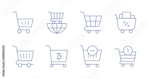 Shopping cart icons. Editable stroke. Containing trading, bitcoin, cart, shopping cart, marketing.