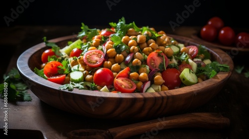 food photography, concept: healty food, mediterranean chickpea salat, 16:9