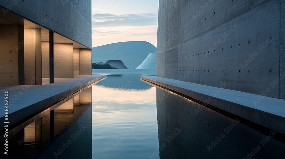 Large Body of Water Reflecting a Majestic Building