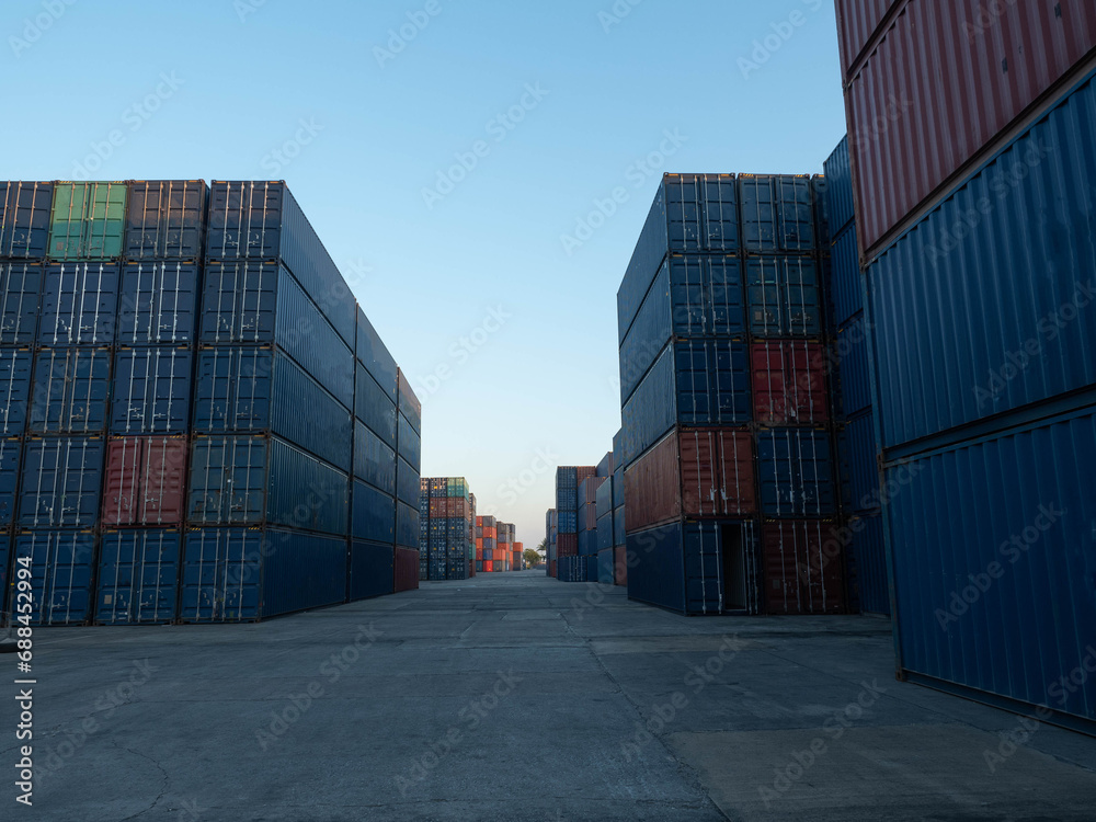 Fototapeta premium container logistic economy shipping transportation business industry global import export cargo freight loading harbor delivery technology trade commerce truck port unloading shipment custom good dock