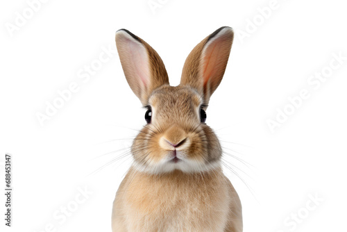 Studio portrait of cute rabbit isolated on transparent png background, happy bunny running on floor, adorable fluffy rabbit that sniffing. © TANATPON