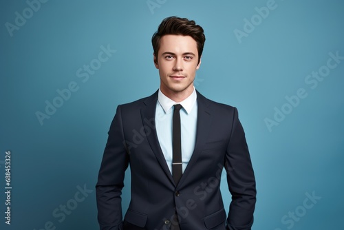 Photograph of a handsome young male model office worker or business man in a suit. © Attasit