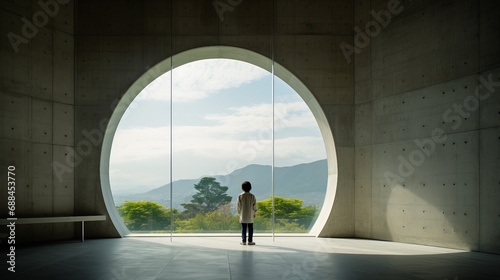 A Person Standing in Front of a Round Window