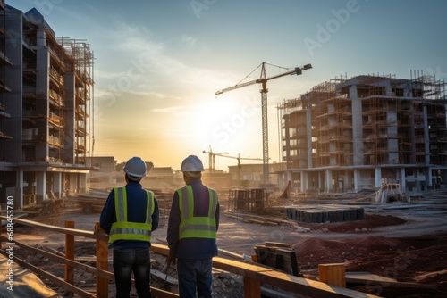 Smart engineers and buildings during construction industrial development construction site