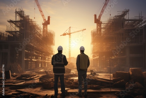 Smart engineers and buildings during construction industrial development construction site