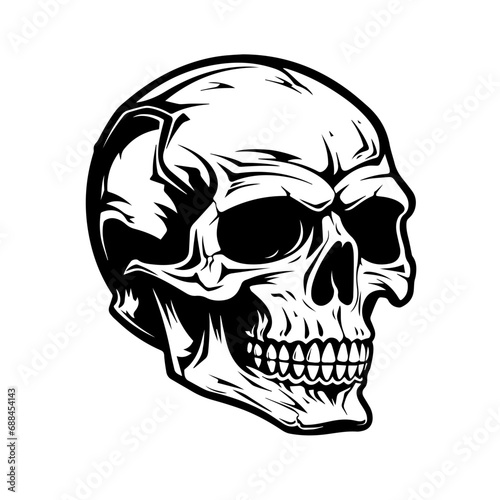 Grinning Skull Logo Monochrome Design Style