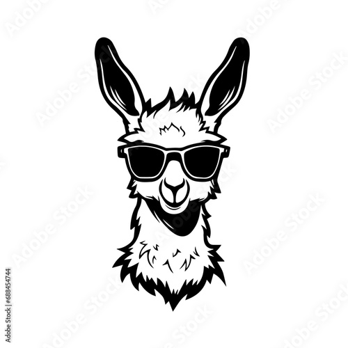 Llama In Sunglasses Logo Monochrome Design Style © FileSource