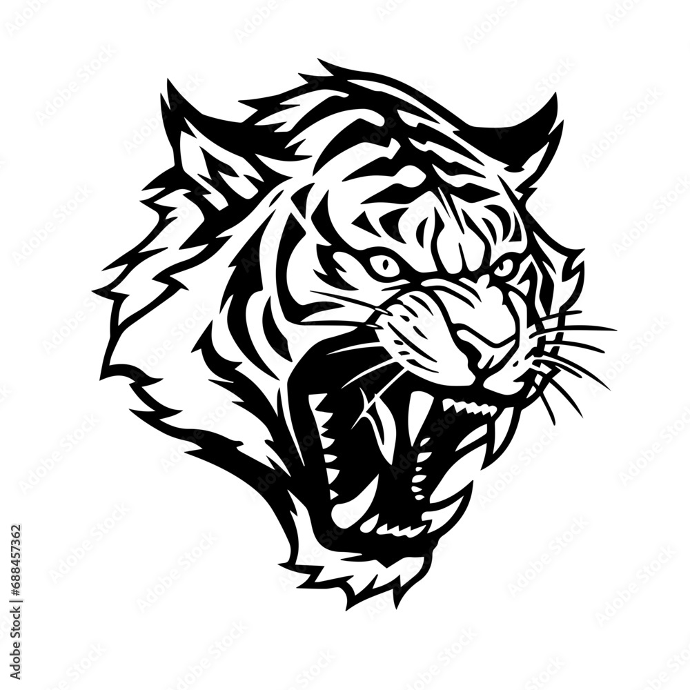 Tiger Angry Roaring Logo Monochrome Design Style