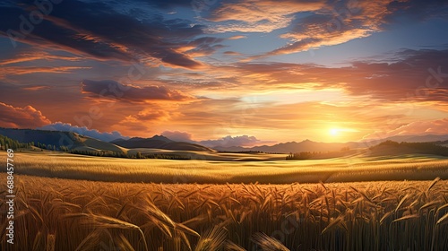 Tranquil meadow rolling wheat sunset paints nature beautiful © paisorn