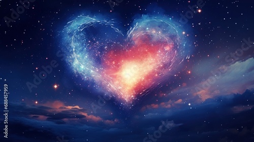  The Starry Sky Surrealistic Futuristic Landscapes with a Heart-Shaped Galaxy for Happy Valentine's Day