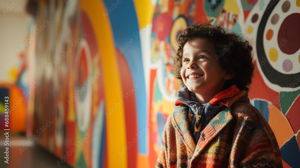 A Colorful Wall and a Young Boy A Colorful Wall and a Young Boy