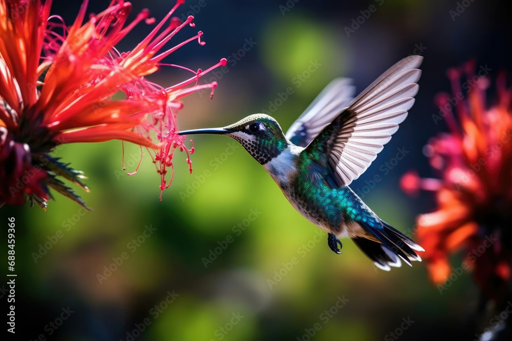Fototapeta premium Flower nature beak bird wildlife green animal wild tropic hummingbird small