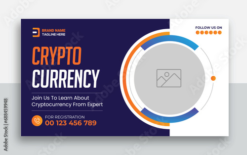 Cryptocurrency youtube thumbnail and web banner template design photo