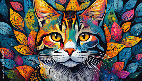 cat bright colorful and vibrant poster illustration