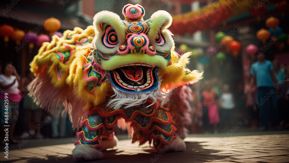 vibrant traditional lion and dragon dances at chinese new year