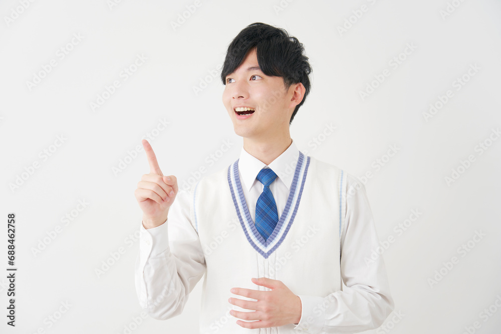 ひらめく男子高校生 白背景 ひらめく男子高校生 白背景