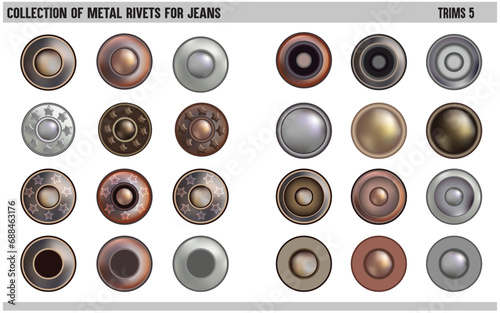 COLLECTION OF METAL RIVETS BUTTON STUDS FOR JEANS AND FOR OTHER ACCESSORIES VECTOR ILLUSTRATION