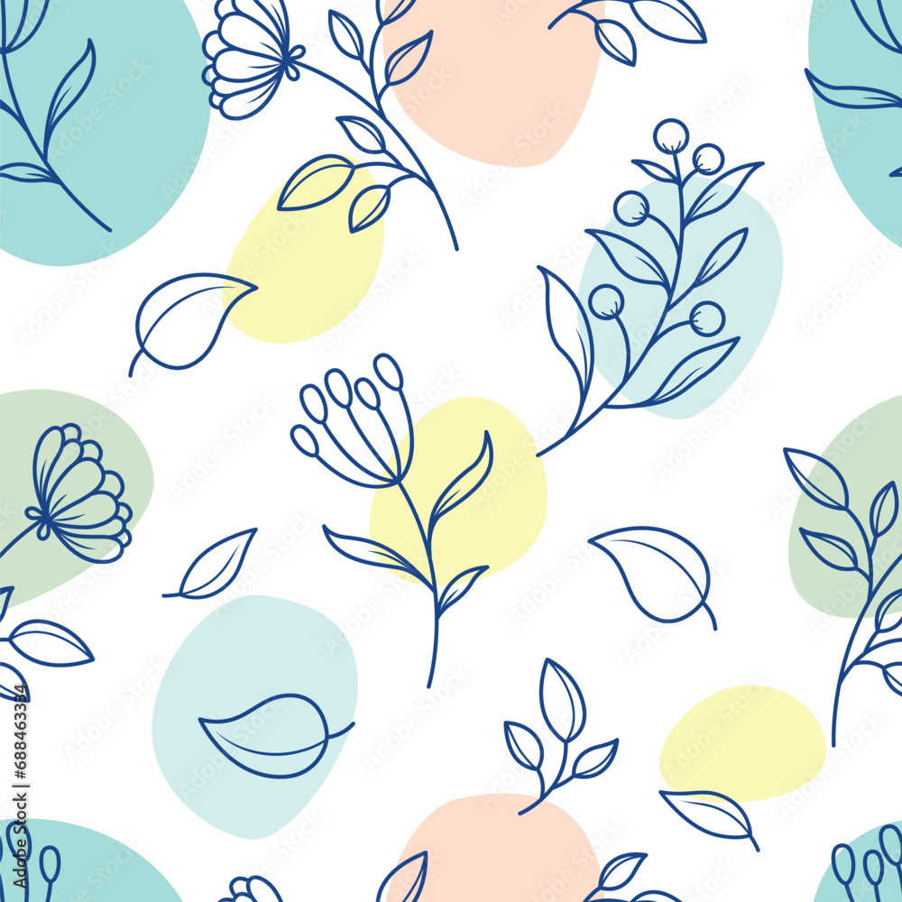 Botanical leaf doodle seamless pattern wallpaper background