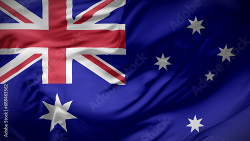 Close-up view of Australia national flag fluttering in the wind. © TonAor