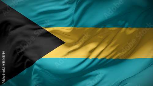 Close-up view of Bahamas national flag fluttering in the wind.