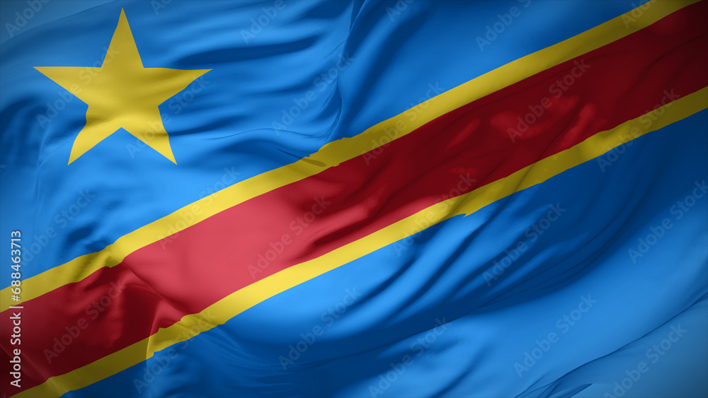 Close-up view of Dr Congo national flag fluttering in the wind. Close-up view of Dr Congo national flag fluttering in the wind.