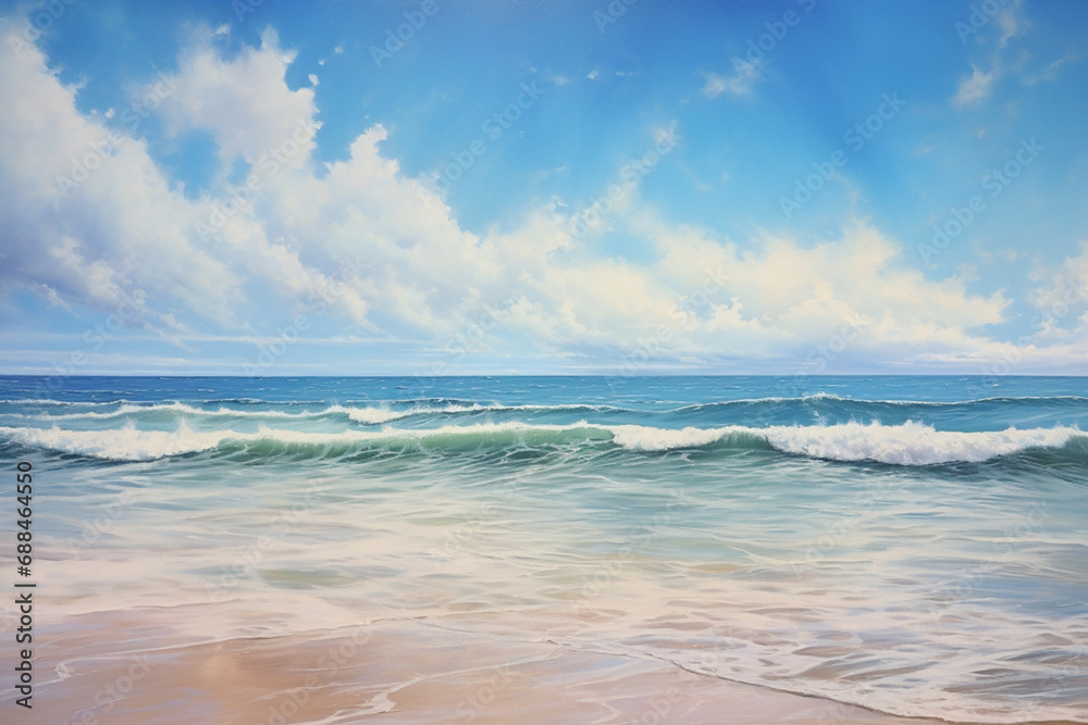 waves on the beach, oil painting
