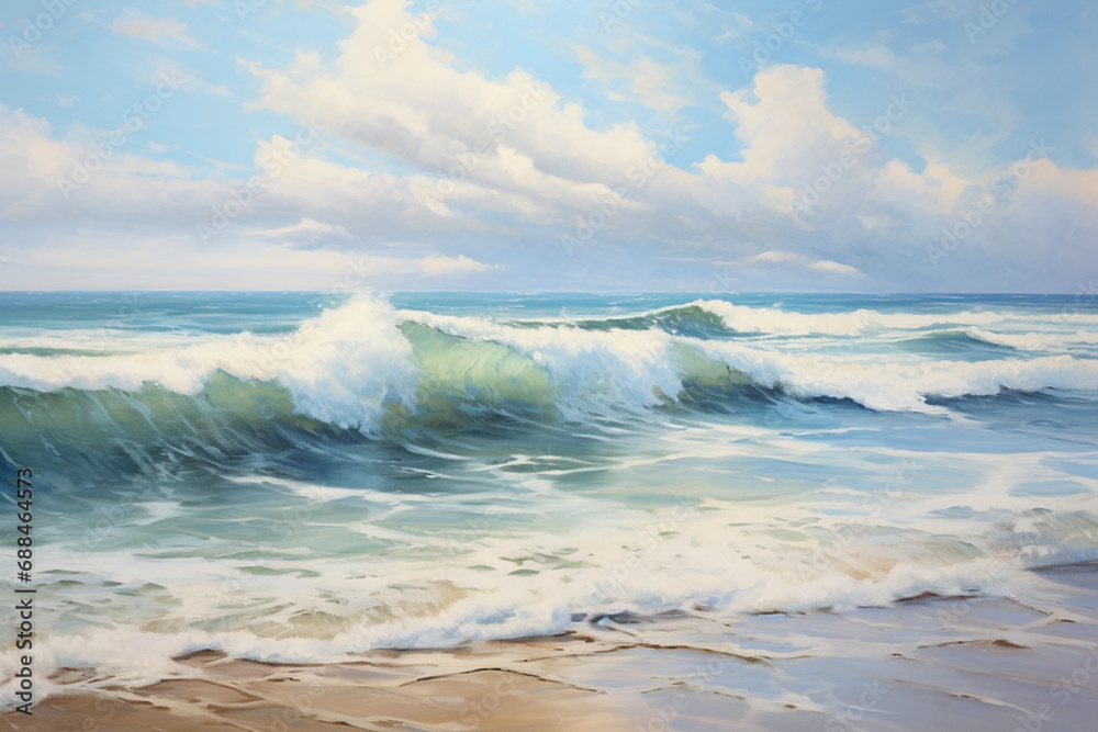 waves on the beach, oil painting waves on the beach, oil painting