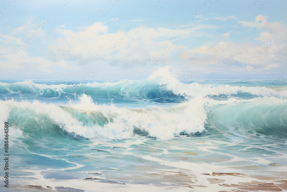 Fototapeta premium waves on the beach, oil painting