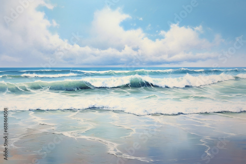 waves on the beach, oil painting